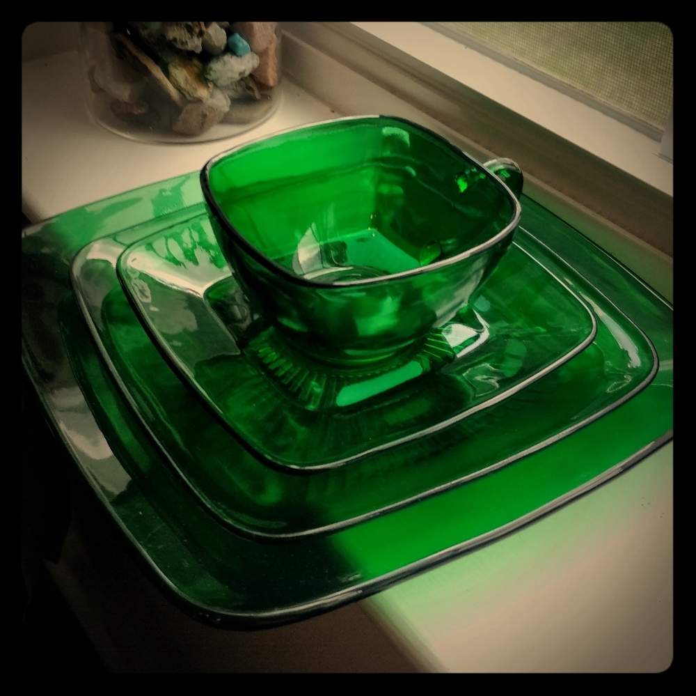 Vintage Anchor Hocking Forest Green Dish Set